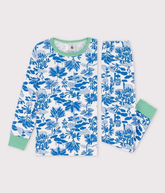 Pyjama imprimé végétal petit garçon en coton blanc MARSHMALLOW/bleu BRASIER
