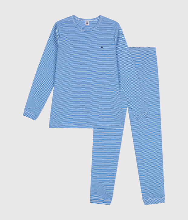 Pyjama en coton ray&eacute; junior bleu/blanc