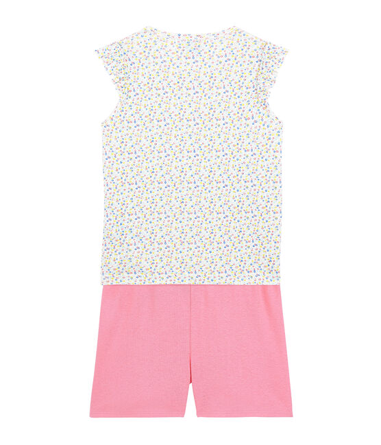Pyjacourt petite fille en lin/coton blanc MARSHMALLOW/blanc MULTICO