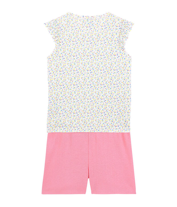 Pyjacourt petite fille en lin/coton blanc/multicouleur