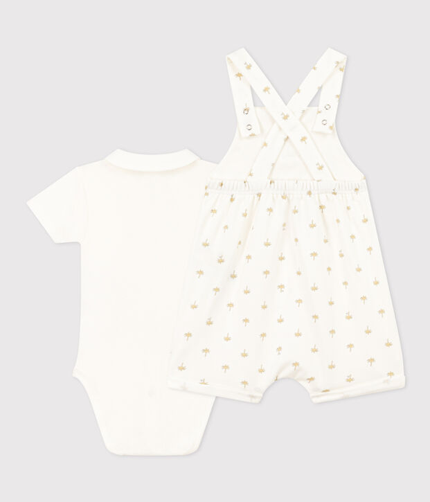 Ensemble salopette et body en coton b&eacute;b&eacute; blanc/multicouleur