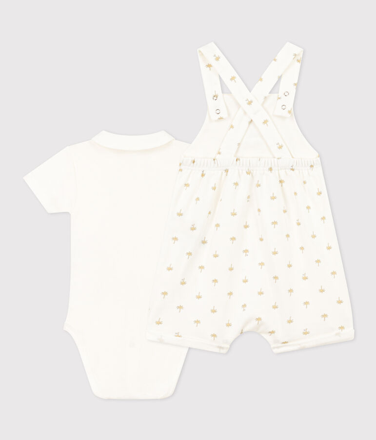 Ensemble salopette et body en coton b&eacute;b&eacute; blanc MARSHMALLOW/blanc MULTICO