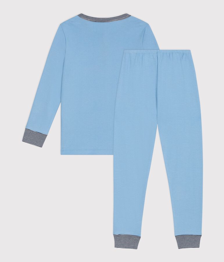 Pyjama enfant en coton col tunisien uni bleu FLO