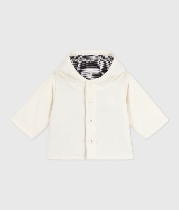 Veste b&eacute;b&eacute; ouatin&eacute;e en velours brod&eacute; et doublure milleraies blanc cass&eacute;