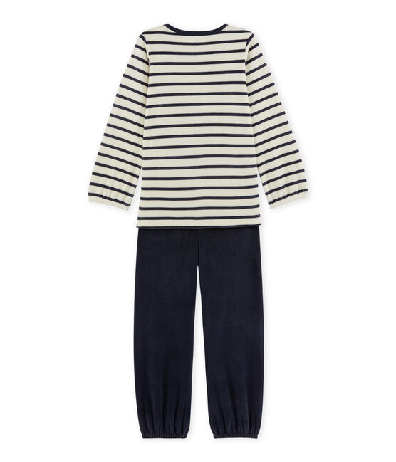 Pyjama fille en bouclette velours beige COQUILLE/bleu SMOKING