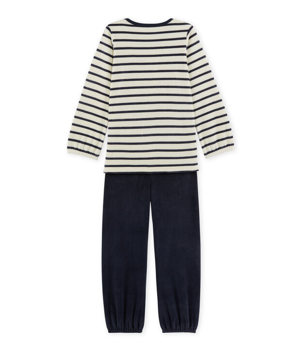 Pyjama fille en bouclette velours blanc/bleu