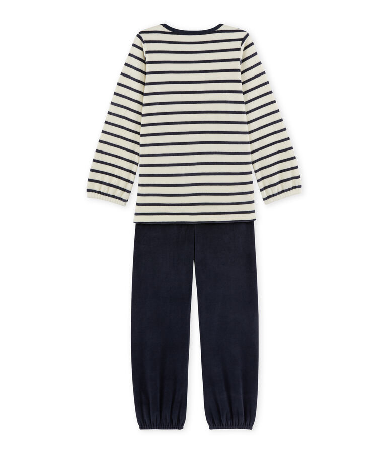 Pyjama fille en bouclette velours blanc/bleu