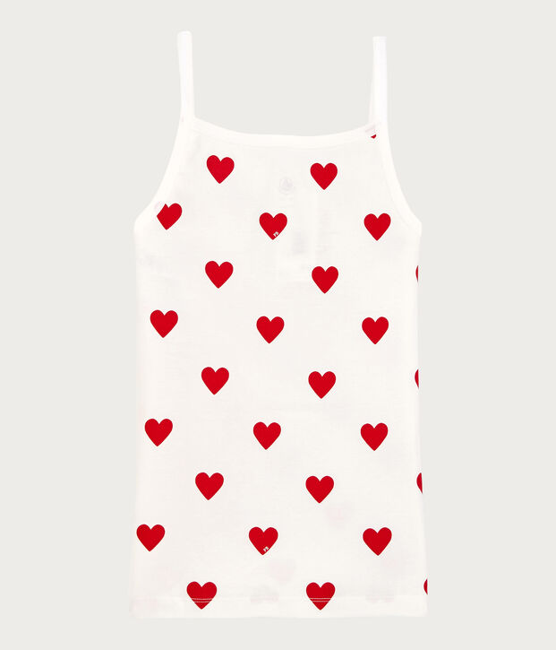 Chemise &agrave; bretelles en coton &agrave; coeurs Femme blanc/rouge