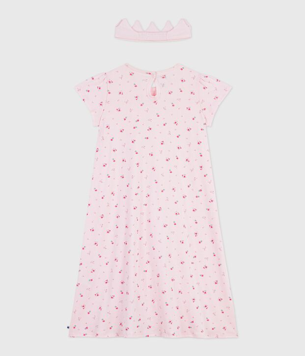 Chemise de nuit d&eacute;guisement et diad&egrave;me enfant en coton rose/multicouleur