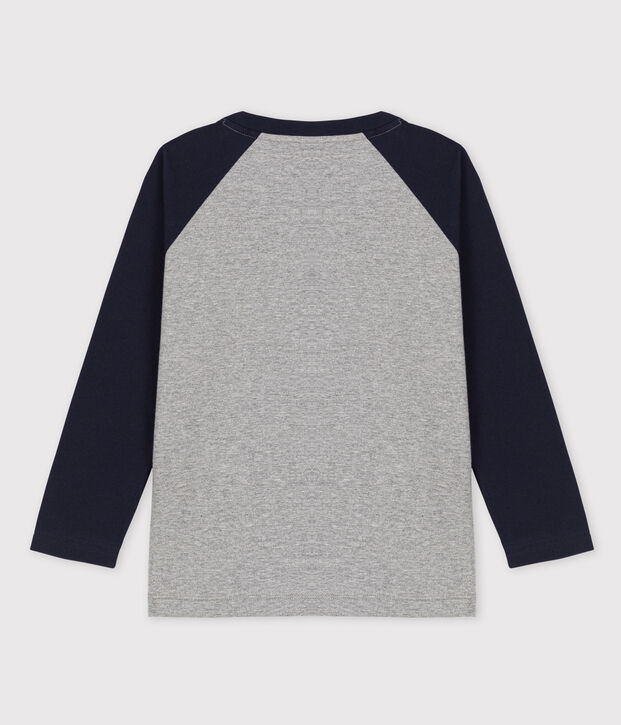 Tee-shirt manches longues en jersey enfant gar&ccedil;on gris/bleu