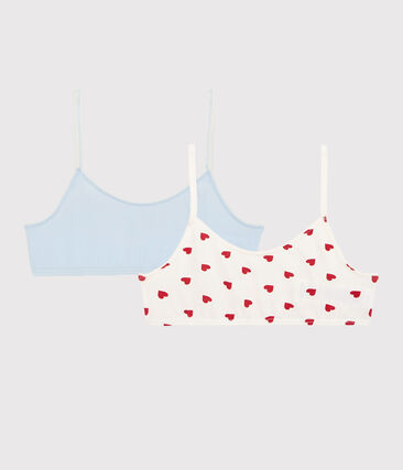 Lot de 2 brassières cœur rouge petite fille en coton biologique  et elasthanne