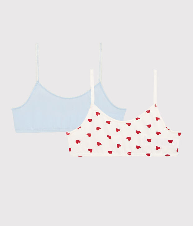 Lot de 2 brassi&egrave;res c&oelig;ur rouge petite fille en coton biologique  et elasthanne multicouleur