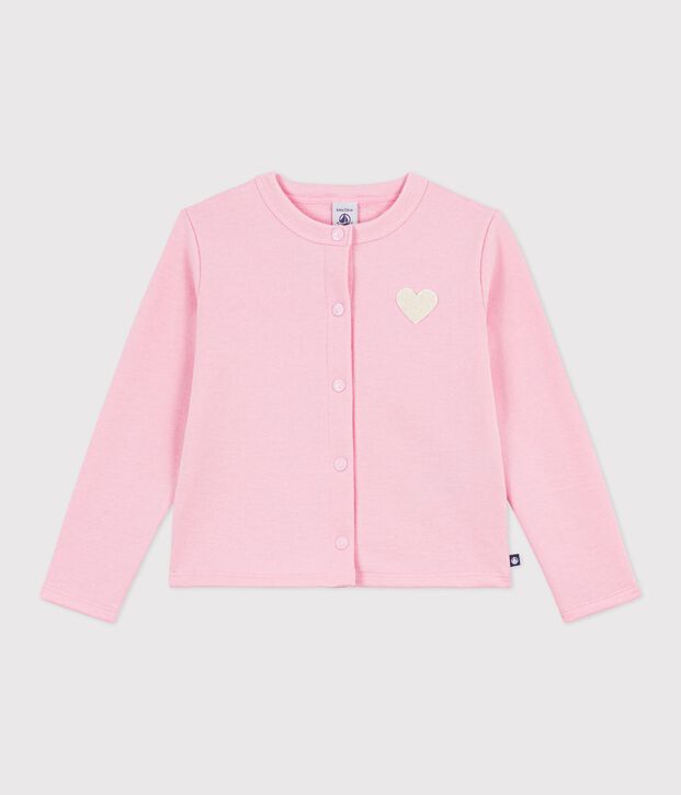 Cardigan enfant en coton uni rose clair