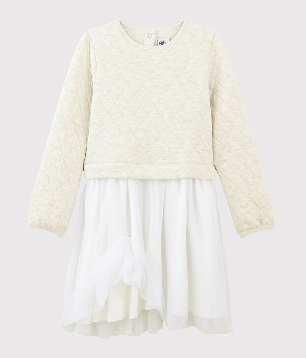 Robe manches longues enfant fille beige chin&eacute;