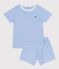 Pyjama short enfant en coton à rayures bleu EDNA/blanc MARSHMALLOW