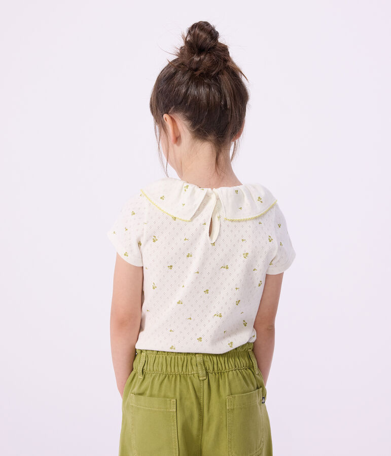 Tee-shirt enfant manches courtes en coton imprim&eacute; fleurs vert/vert
