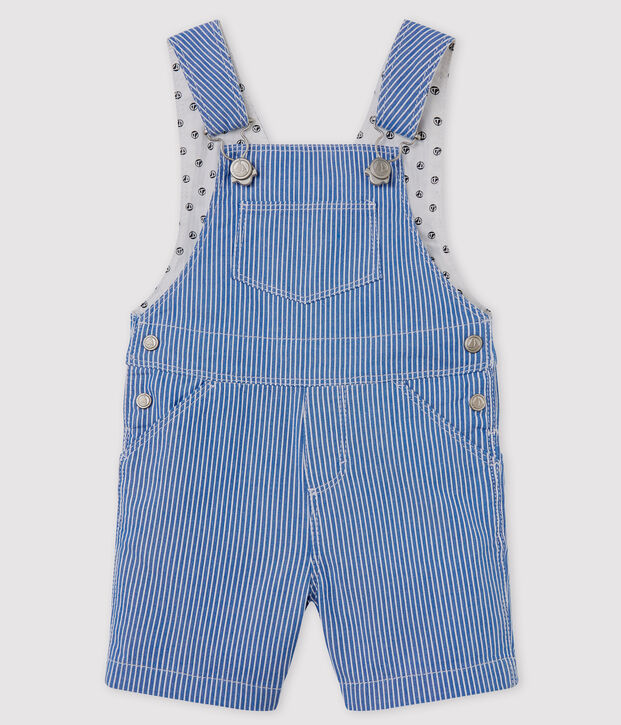 Salopette courte b&eacute;b&eacute; ray&eacute;e bleu/blanc