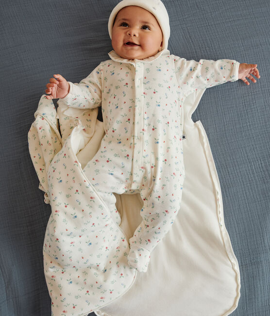Pyjama bébé en coton à col fleuri blanc MARSHMALLOW/blanc MULTICO