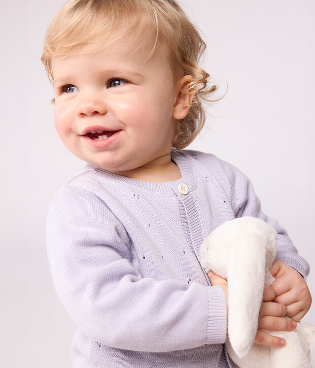 Cardigan b&eacute;b&eacute; en tricot de coton uni violet clair