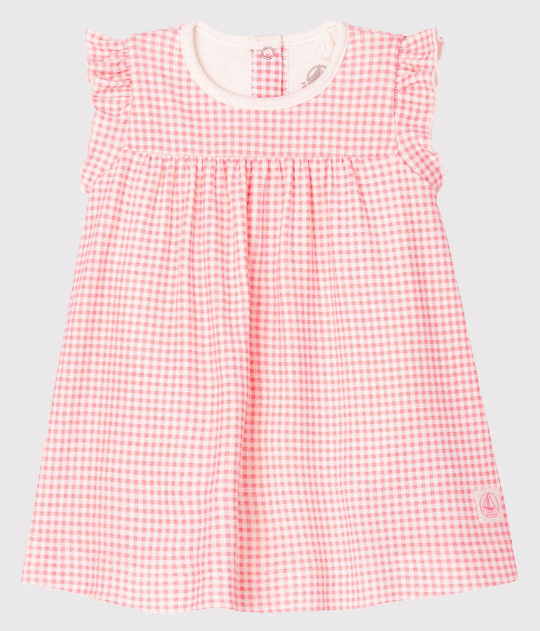 Body robe vichy rose b&eacute;b&eacute; fille en c&ocirc;te blanc/rose