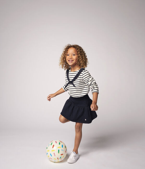 Tee-shirt manches longues en jersey enfant fille blanc MARSHMALLOW/bleu SMOKING