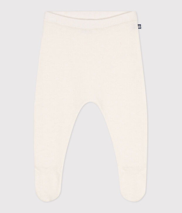 Pantalon b&eacute;b&eacute; en tricot laine et coton blanc