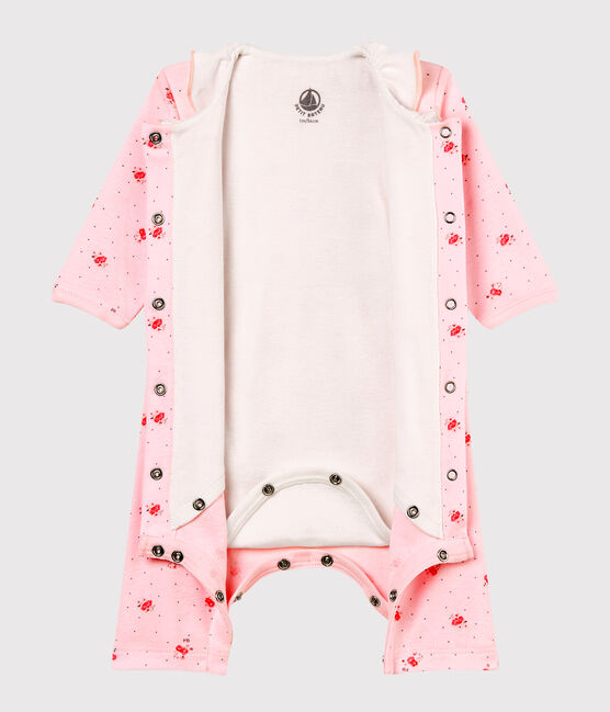 Bodyjama sans pieds bébé fille en côte 1x1 imprimée rose VIENNE/blanc MULTICO