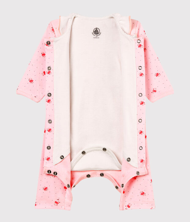Bodyjama sans pieds b&eacute;b&eacute; fille en c&ocirc;te 1x1 imprim&eacute;e rose/multicouleur