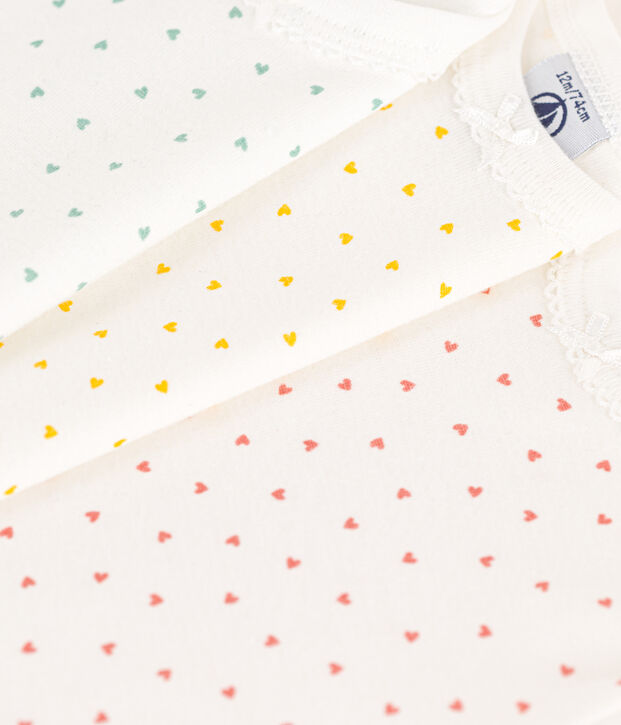 Lot de 3 bodies manches courtes coeurs en coton multicouleur