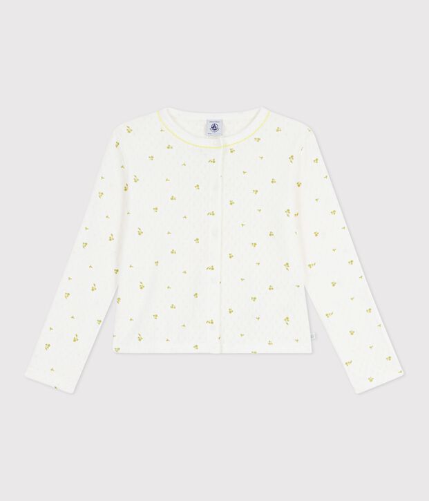 Cardigan enfant en coton imprim&eacute; fleurs blanc/multicouleur