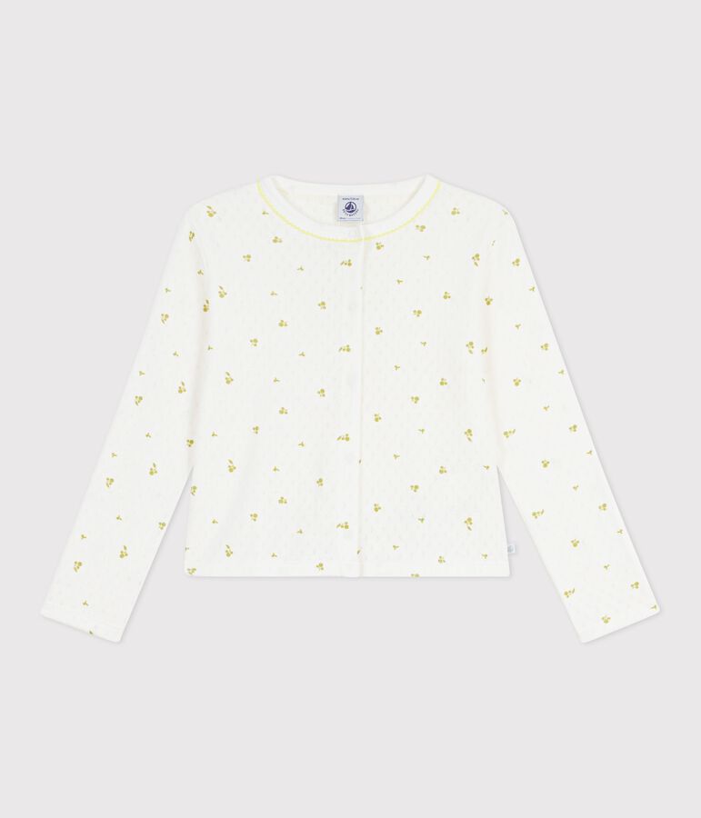 Cardigan enfant en coton imprim&eacute; fleurs blanc/multicouleur