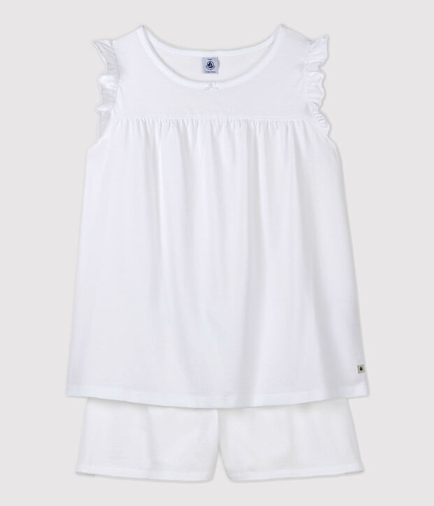 Pyjacourt blanc fille-femme en coton fin blanc