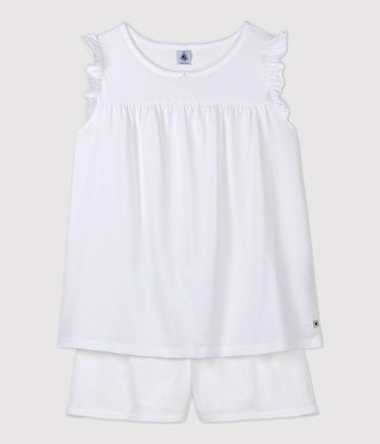 Pyjacourt blanc fille-femme en coton fin blanc ECUME