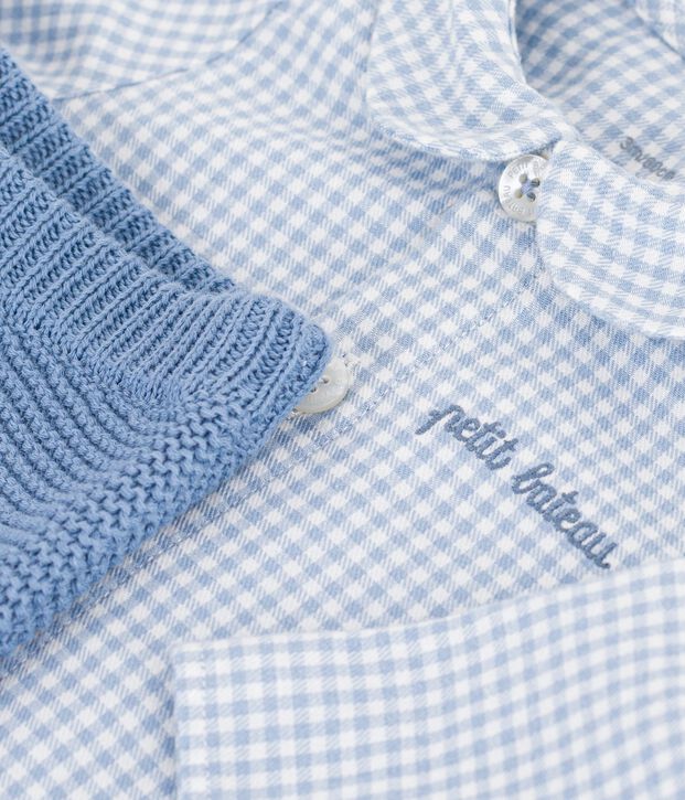 Ensemble b&eacute;b&eacute; en coton brod&eacute; poitrine imprim&eacute; vichy multicouleur