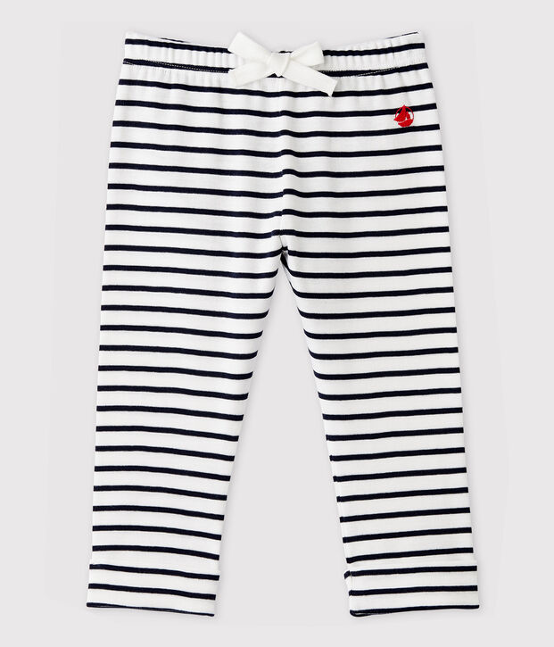 Pantalon en coton b&eacute;b&eacute; fille/b&eacute;b&eacute; gar&ccedil;on blanc/bleu