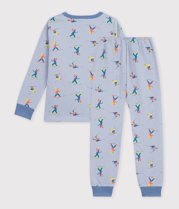 Pyjama enfant en molleton imprim&eacute; skieurs bleu/multicouleur