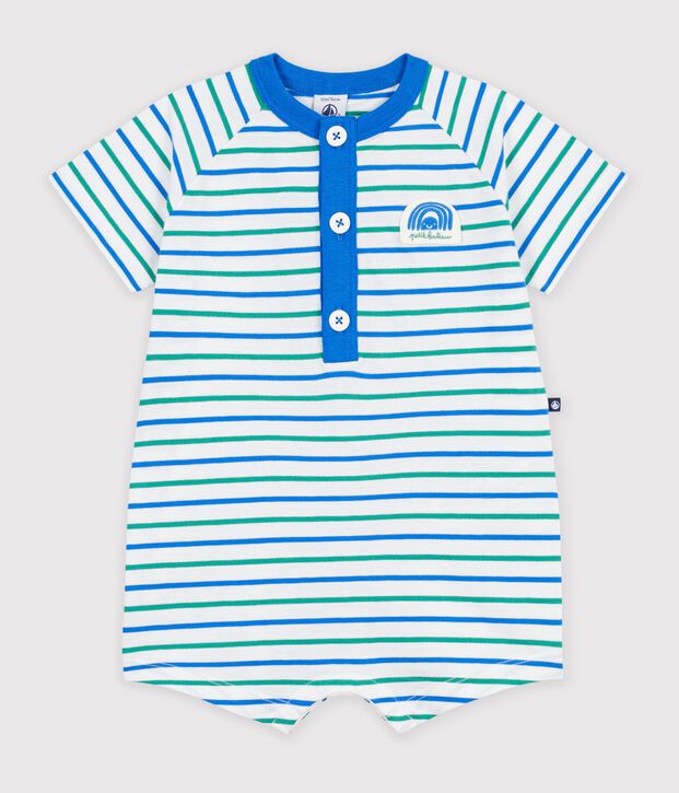 Combinaison courte b&eacute;b&eacute; en coton ray&eacute;e blanc/multicouleur