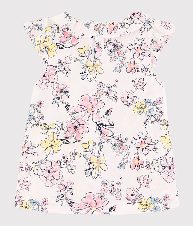 Blouse manches courtes en popeline enfant fille blanc/multicouleur