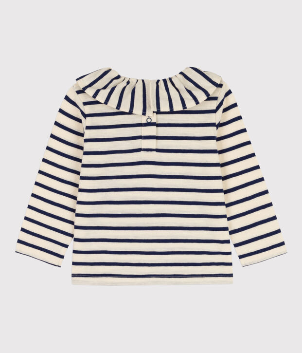 Blouse manches longues b&eacute;b&eacute; en jersey l&eacute;ger &eacute;cru/bleu