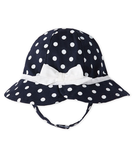 Capeline bébé fille à pois bleu SMOKING/blanc MARSHMALLOW