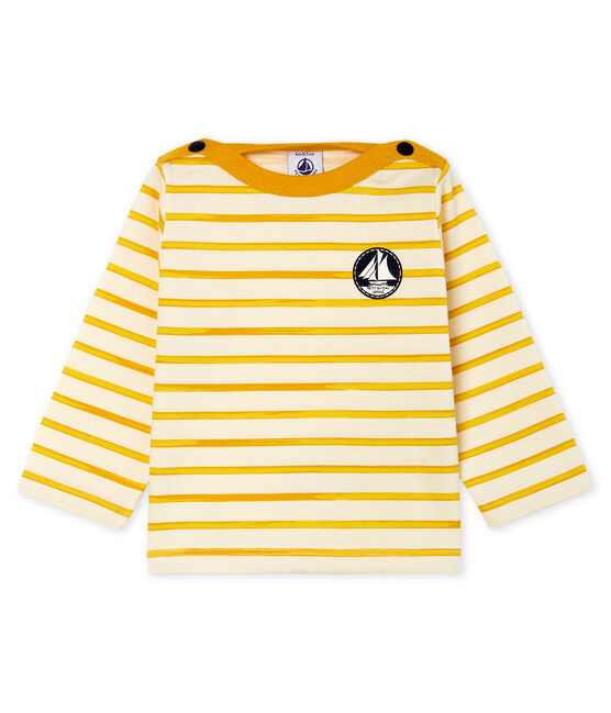 Tee shirt manches longues rayé bébé garçon blanc MARSHMALLOW/jaune BOUDOR