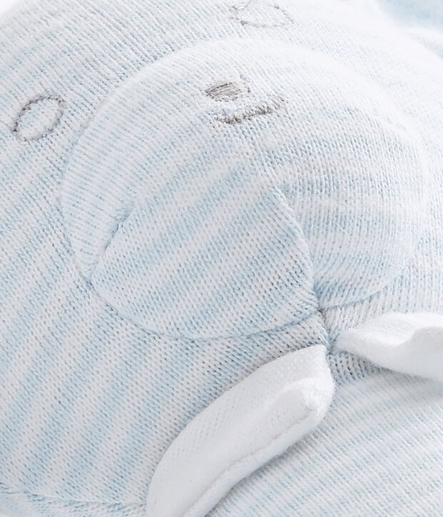 Doudou ourson ray&eacute; milleraies bleu/blanc