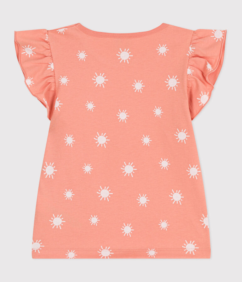 Teeshirt enfant en coton manches courtes imprim&eacute; orange ABRICOT/ MARSHMALLOW