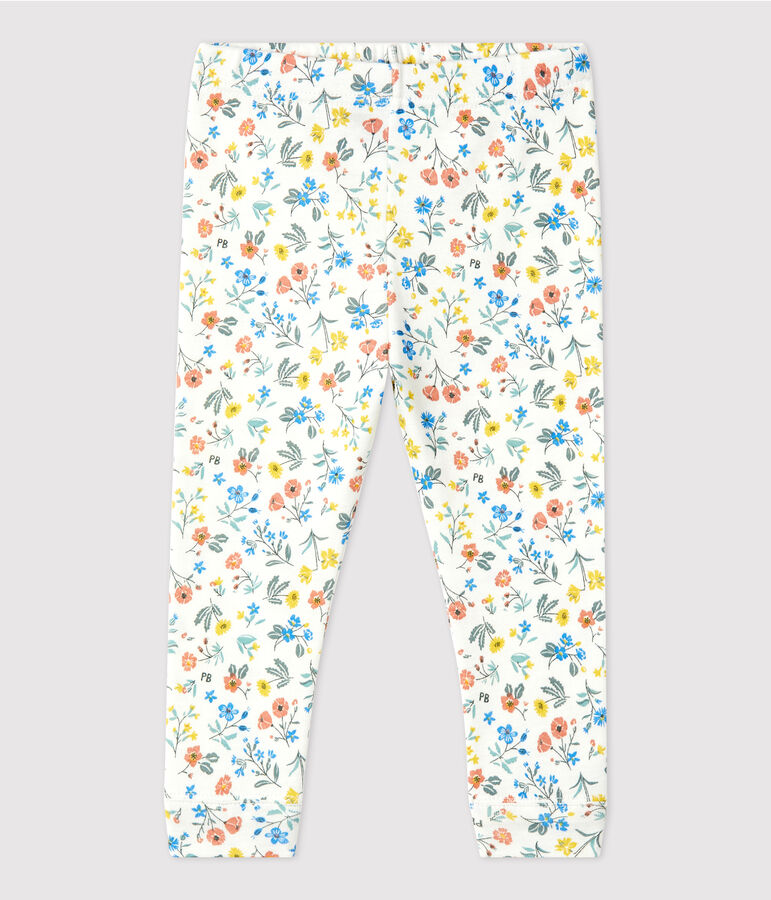 Legging imprim&eacute; fleuri en coton b&eacute;b&eacute; blanc MARSHMALLOW/blanc MULTICO