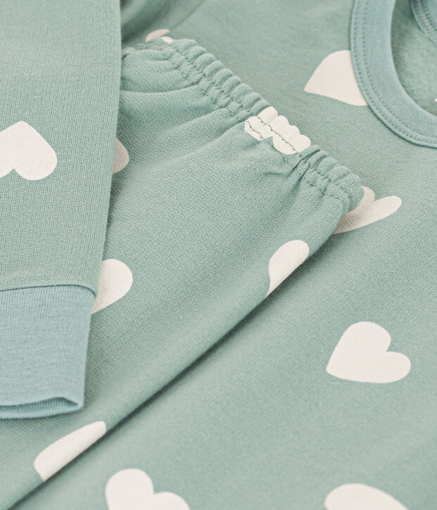 Pyjama c&oelig;ur en molleton enfant vert/&eacute;cru