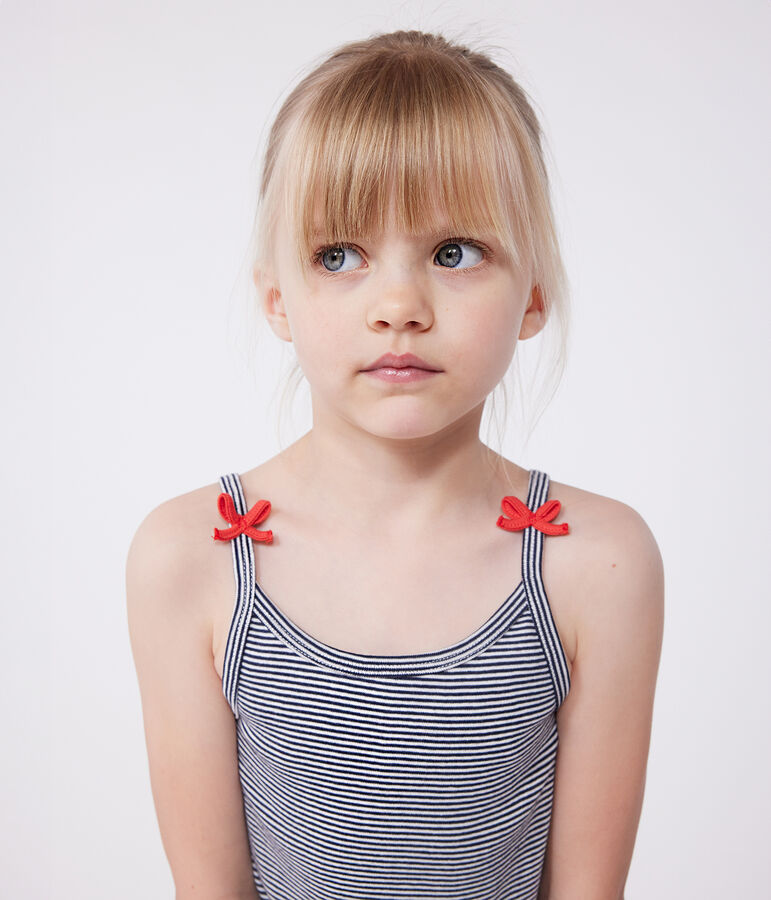 Pyjama short enfant en coton &agrave; bretelles &agrave; rayures bleu/blanc