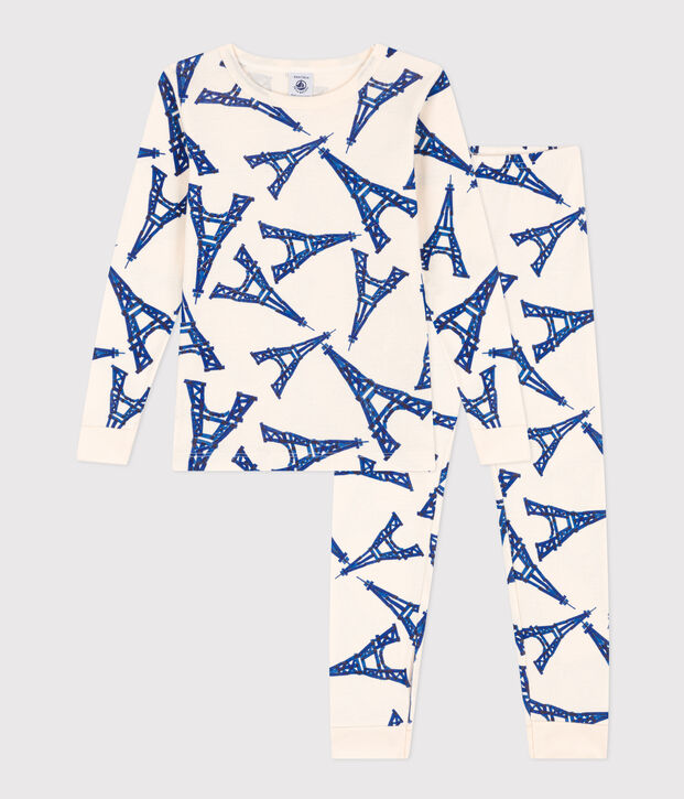 Pyjama ajust&eacute; en coton enfant &eacute;cru/multicouleur