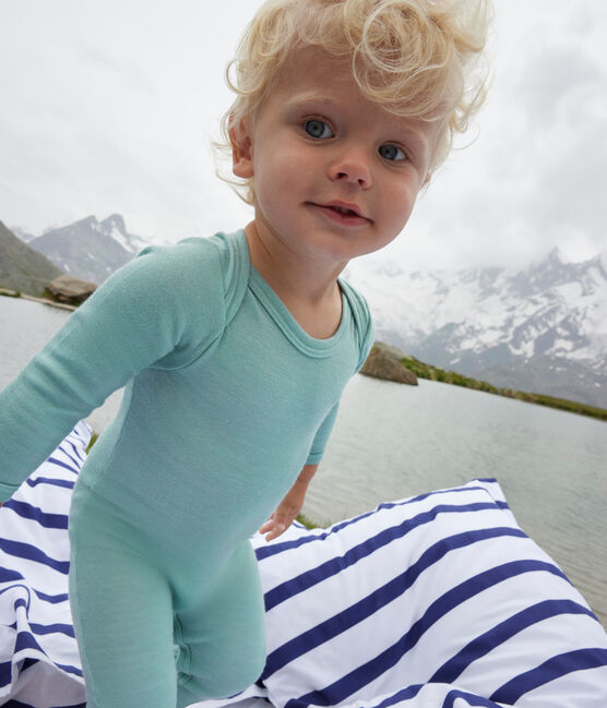 Body jambes longues bébé en laine et coton vert PAUL