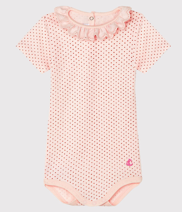 Body b&eacute;b&eacute; fille &agrave; collerette rose/rose