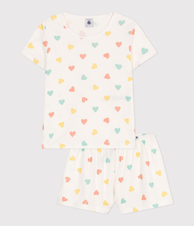Pyjama short enfant en coton imprim&eacute; c&oelig;urs blanc/multicouleur